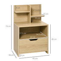 HOMCOM Mesita de Noche Moderna, Mesilla de Noche con Cajón y Estantes Pequeños y Compartimiento, Mesita Auxiliar para Dormitorio, Salón, 45x35x73 cm, Natural - details 2