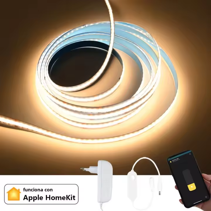 Tira De Luz LED COB Flexible 12V 1m 2m 3m 4m 5m En Blanco Cálido 3000K-6500K Compatible Con Siri Para Iluminación De Habitaciones Y Armarios - 1