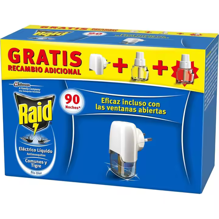 RAID insecticida volador eléctrico líquido antimosquitos comunes y tigre sin olor 1 difusor + recambio 1 unidad + 1 recambio gratis - 1