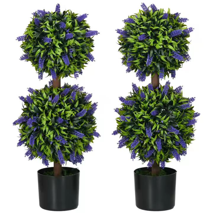 HOMCOM Plantas Artificiales Set de 2, Planta Artificial Resistente a los Rayos UV en Maceta, Planta de Interior de 70 cm con Lavanda para Salón, Jardín - 1