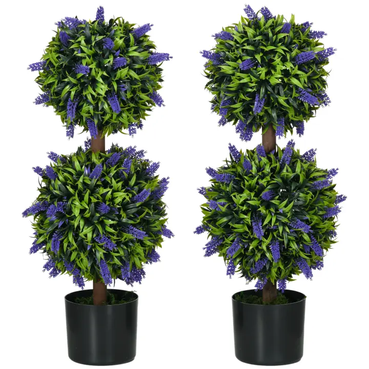 HOMCOM Plantas Artificiales Set de 2, Planta Artificial Resistente a los Rayos UV en Maceta, Planta de Interior de 70 cm con Lavanda para Salón, Jardín - 1