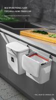 Basurero De Pared Montado Para Cocina Y Baño Con Tapa Deslizante Material PP Blanco/Gris 9L/7L Recipiente De Almacenamiento Rectangular - details 0