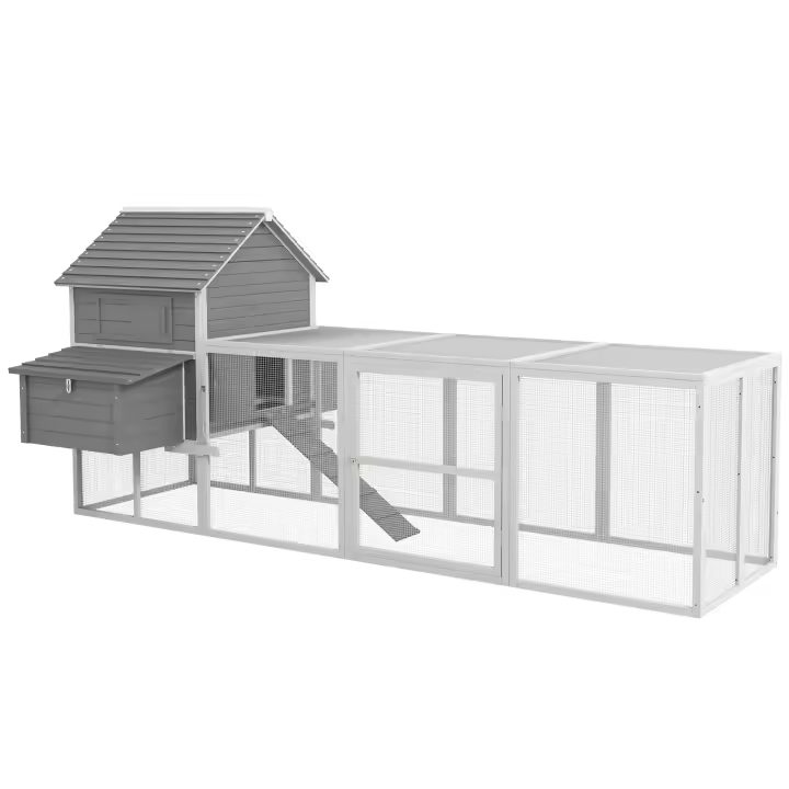 PawHut Gallinero Grande de Madera 310,5x149,5x149 cm Jaula para 4-6 Gallinas Gallinero con 2 Ventanas Puertas Nido Bandeja Extraíble y Rampa para Exterior Gris - 1