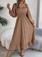 Vestido Largo Elegante De Verano Con Cuello Cuadrado Y Mangas Largas Para Damas De Honor Vestido De Mujer Con Borde Volante Y Cintura Alta - details 14