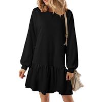 Vestido De Mujer Otoño Manga Larga Pullover Cuello Redondo Rib Knit Patchwork Suéter Cómodo Casual Mini Vestidos Estilo Vintage - details 5