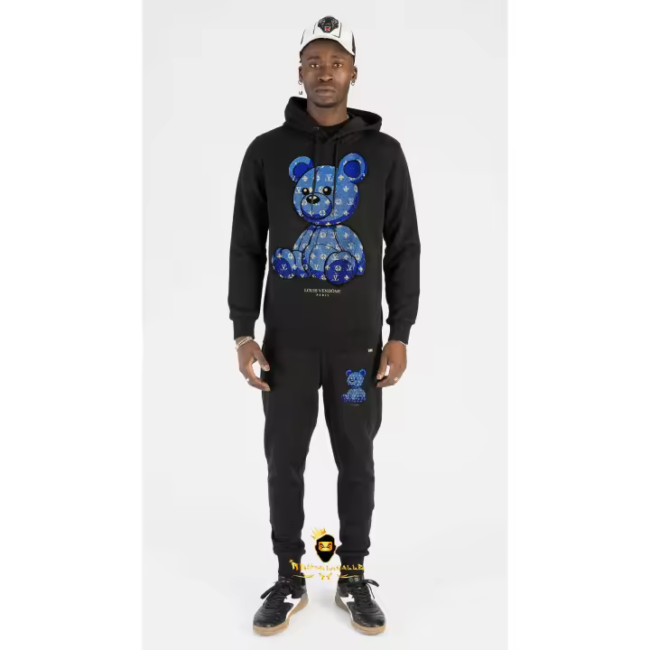 Conjunto  Louis V Negro Pedrería Brillante Oso Azul - 1
