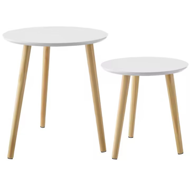 Tectake - Juego de 2 mesas auxiliares SKALAND patas de madera en estilo escandinavo, 2 mesas auxiliares, una grande y una pequeña, con un estilo nórdico acogedor, Tableros de MDF estables y patas firmes de madera de pino resistente, Prácticos protectores - 1