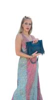 Everlyx - Bolso azul oscuro de mano o de hombro - Modelo Happy Doll - 22 x 20 cm - Hecho 100% de Piel - Mujer - details 1