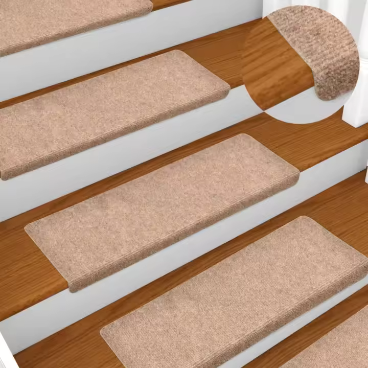 vidaXL Alfombrillas de escalera 10 unidades marrón 65x21x4 cm - 1