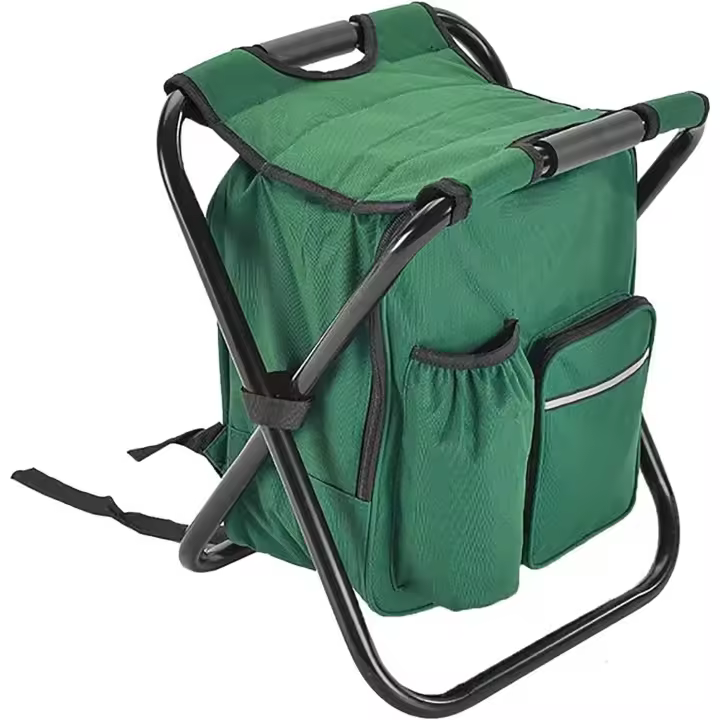 Silla Mochilero Plegable 2 en 1 Bolsa Refrigeradora Portátil al Aire Libre Asiento de Picnic para Senderismo Taburete de Jardín BBQ Taburete Compacto Capacidad de Carga 100 Kg - 1