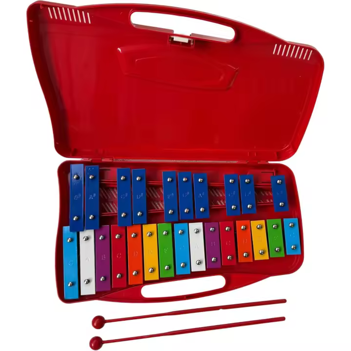 Carrillón Metalófono Xilófono  ROCKSTAR - Glockenpiel SG25RD Cromático, 25 Teclas metálicas con Estuche y Mazas. Instrumento Musical de percusión en color rojo - 1