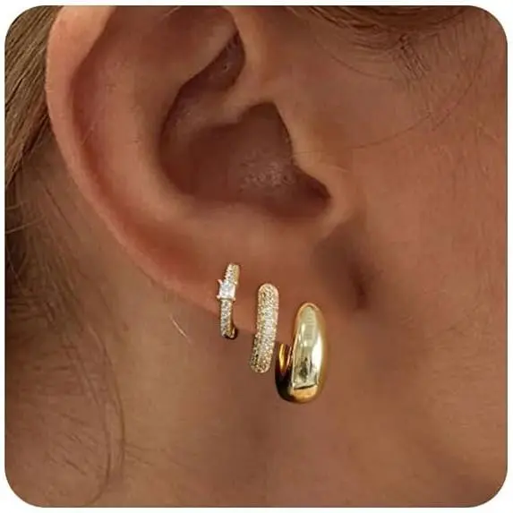Pendientes de oro para mujer Pendientes de botón de oro de moda Conjunto de pequeños aros de oro Pendientes de hueso de oreja para uso diario - 1