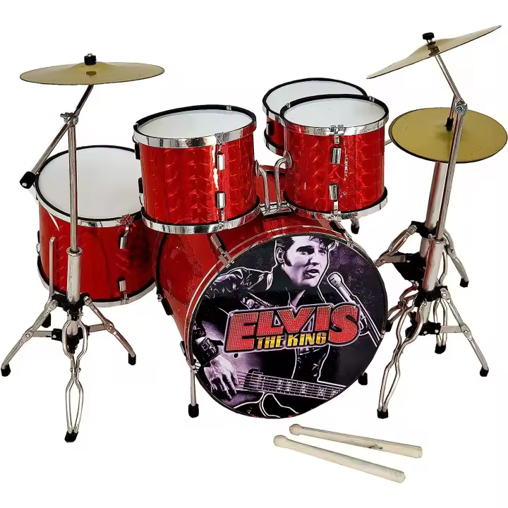 ROCKSTAR MUSIC Rockstar Music - Batería Acústica Miniatura Elvis Presley Rojo Cromado 1:5 - 1