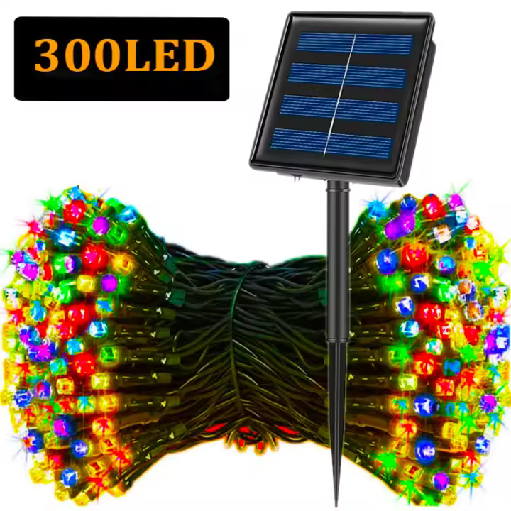 Luces De Cadena Solar LED 300LED 8 Modos Iluminación Exterior Impermeable Navidad Faeiritas Luz De Estrella Solar Poderado Tamaño 30M - 1