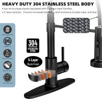 Grifo extraíble con cuerpo de acero inoxidable 304, manguera retráctil, modo caño múltiple, absorción magnética, revestimiento antihuellas, cartucho cerámico, sistema de filtración, base giratoria 360°, cocina, baño, doméstico - details 3