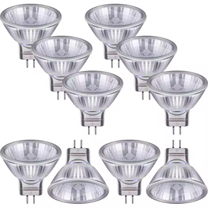 10 copas de lámpara halógena de tungsteno de 12 V, copas de foco halógenas de cuarzo MR16 de bajo voltaje (20 W) - 1