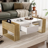 Mesa de Centro Moderna✨| 105x60x40 cm | Superficie Parcialmente Brillante (Top & Perfiles) | Cajones Profundos with Cierres Suaves + Compartimientos abiertos para Decoración | Diseño Multifunctional - details 1