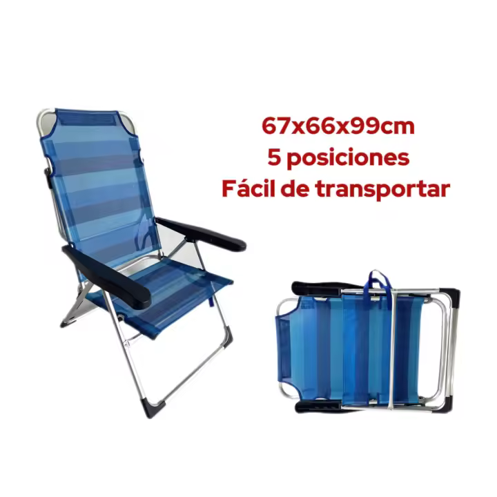 VICTORIA&ANDREA® Silla de Playa Plegable Reclinable 5 Posiciones Convertible en Tumbona, Estructura Resistente de Aluminio y Textileno de 67x66x99 cm, Ideal para Camping, Playa y Jardín - 1