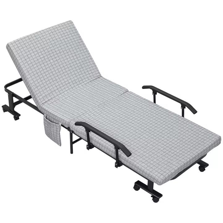 HOMCOM Cama de Invitados Cama Plegable con Ruedas Cama de Viaje con Respaldo Regulable en 5 Niveles Acero 190 x 76 x 33 cm Gris Claro + Negro - 1