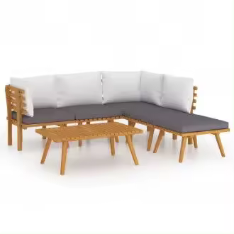 VIDAXL 3087005 juego de muebles de exterior de madera de acacia con cojines blanco y gris oscuro vida xl - 1