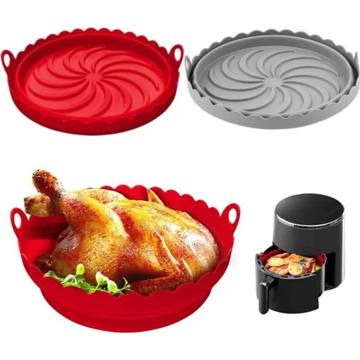 2 piezas de Molde de Silicona para freidora de Aire Caliente, Molde de silicona de 20,5 cm, Molde de silicona plegable para freidora de Aire, accesorios para freidora de Aire - 1