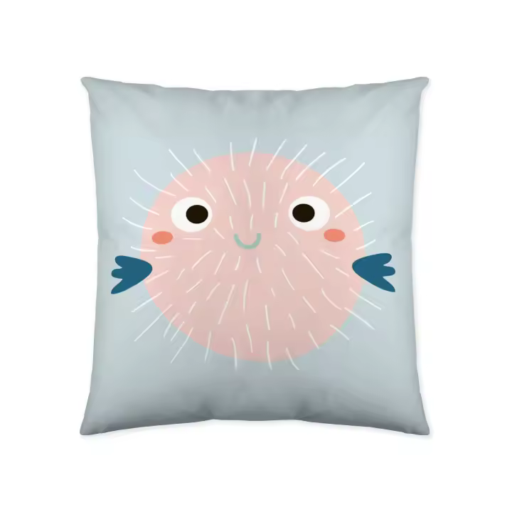 FUNDA DE COJIN VACIO INFANTIL 100% ALGODÓN BALLOON FISH 50x50CM COSTURA FABRICADO EN ESPAÑA - 1