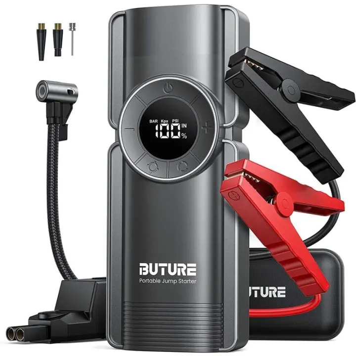 Battery Booster 2500A 20000Mah Arrancadores de batería con compresor (hasta 8 l de gasolina o diésel), con pantalla LCD, compresor de aire portátil con inflador de neumáticos de automóvil 150 psi (Beta1) - 1