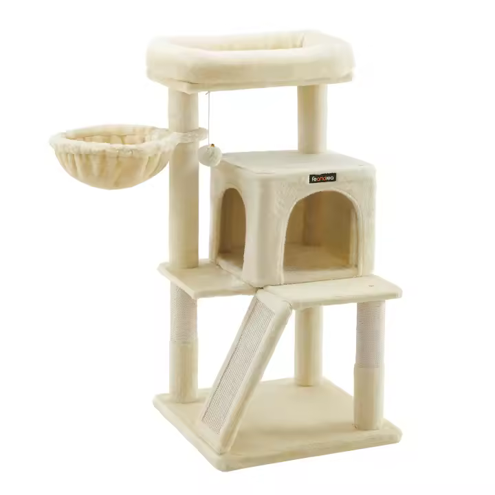 FEANDREA Árbol de Gatos, Torre para Gatos Grandes, Beige/Gris Ahumado/Gris Claro - 1