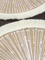 Mantelera Redonda De Lino Y Algodón Vintage Con Borlas De Jute Antideslizante Para Mesa Accesorios De Vaso Eco-amigable - details 3