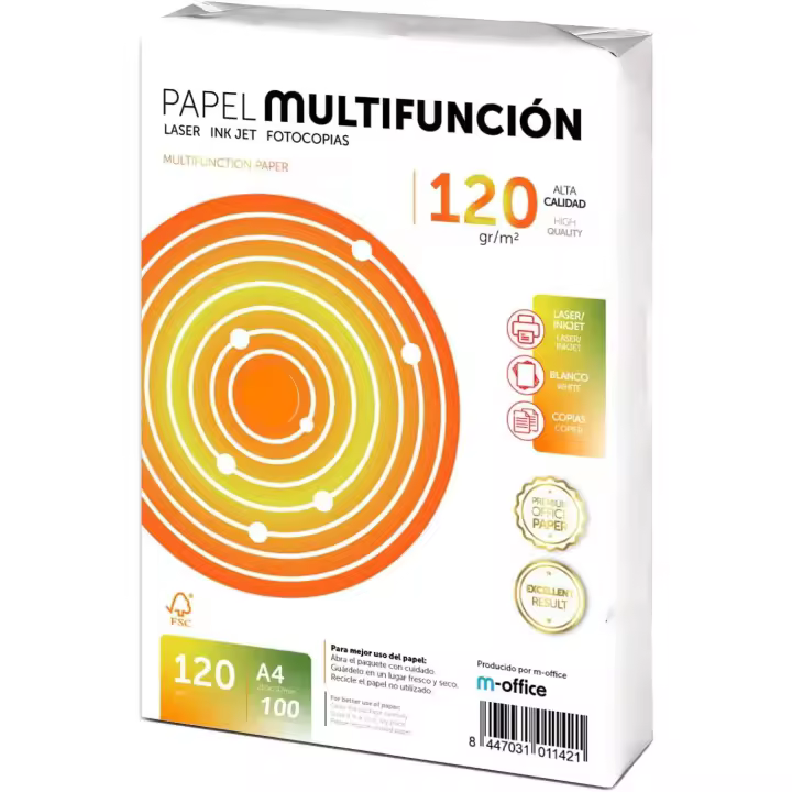 Folios A4 120gr 100 hojas, Papel Multiusos para Impresora, Folios para Impresoras Laser y de Inyección, Fotocopiadora, Fax, Para uso Oficina, Material Escolar, Paquete folios. m-office - 1
