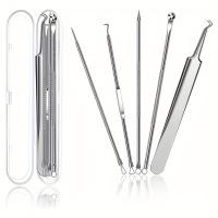 Kit Profesional De 5 Piezas Para Extraer Comedones Y Negros Con Pinzas Curvadas De Acero Inoxidable Herramientas Para Puntos Negros Y Acné - details 0