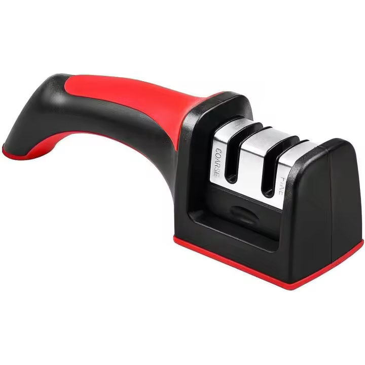 Afilador de cuchillos profesional, manual premium de dos etapas con diseño ergonómico y antideslizante (rojo) - 1