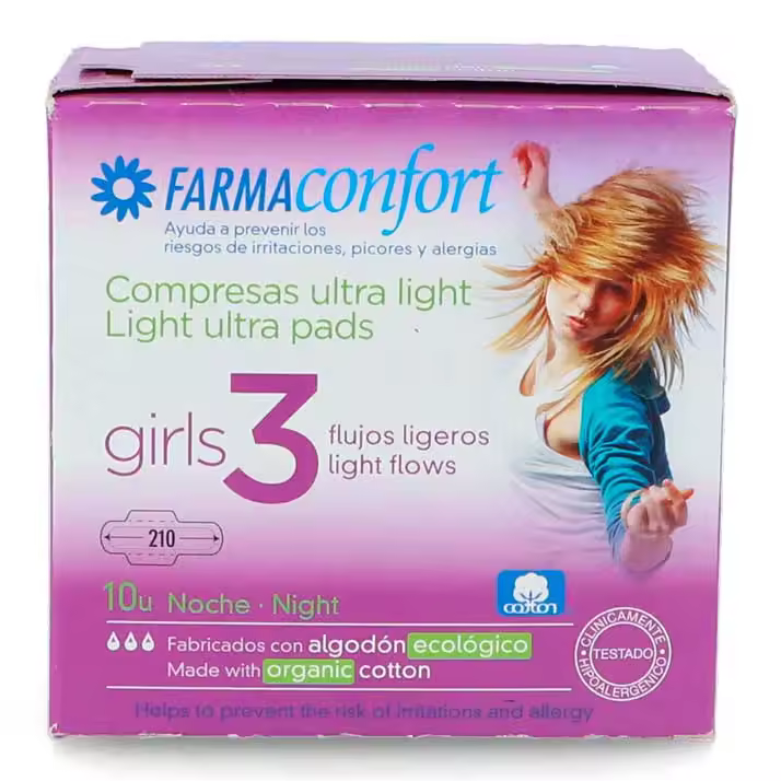 Farmaconfort Compresas Ultrafinas Girls Talla 3 Noche C/ Alas 10 U. - 1