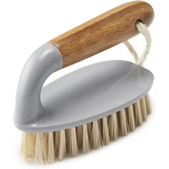 Cepillo para fregar pisos y azulejos estilo hierro con mango de bambú natural negro - 1