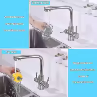 BIT 3 Way Kitchen Faucet, 360 Rotatable Kitchen Faucet, 3 In 1 Water Filter Mixer, Stainless Steel Sink Faucet, Drinking Water Faucet With 2 Lev - details 1