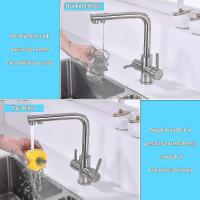 BIT 3 Way Kitchen Faucet, 360 Rotatable Kitchen Faucet, 3 In 1 Water Filter Mixer, Stainless Steel Sink Faucet, Drinking Water Faucet With 2 Lev - details 1