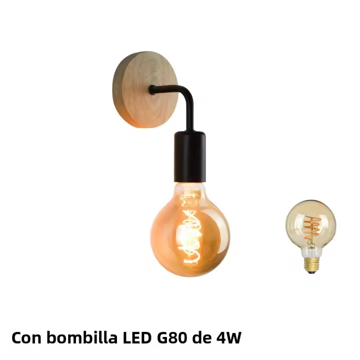 Lámpara De Pared Retro De Madera Vintage E27 Iluminación Interior Para Hogar Decoración De Dormitorio Y Comedor Luz De Noche Para Pared - 1