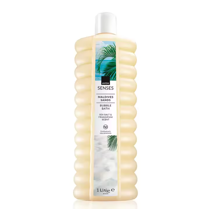 AVON Senses Espuma de Baño Maldives Sands, Aroma de Sales Marinas y Frangipani, 1 L - 1