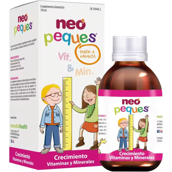 NEO PEQUES | Jarabe Infantil para un Crecimiento Fuerte y Sano | 150 ml | A Base de Vitaminas, Minerales y Extractos de Plantas Naturales | Sabor Naranja - 1
