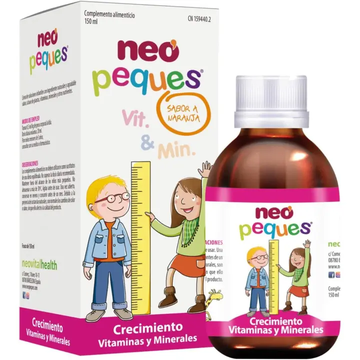 NEO PEQUES | Jarabe Infantil para un Crecimiento Fuerte y Sano | 150 ml | A Base de Vitaminas, Minerales y Extractos de Plantas Naturales | Sabor Naranja - 1