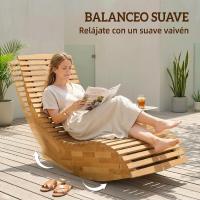 Outsunny Pack de 2 Sillas Mecedoras de Jardín de Madera, Mecedoras para Exterior Ergonómica Plegables con Diseño Listonado, para Balcón, Terraza, Patio, Carga 120 kg, 60x156x77 cm, Natural - details 2