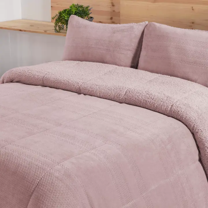 Manterol Edredón Comforter borreguito semiliso nude - Riso para cama de 180 cm (270x260 cm) - 1