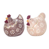 CAPRILO REGALOS & DECORACIÓN Set de 2 Figuras Decorativas de Resina Multicolores "Gallinas Cenefas". Adornos y Esculturas. Animales. Regalos Originales. Decoración Hogar. 15 x 11 x 14 cm. - details 0
