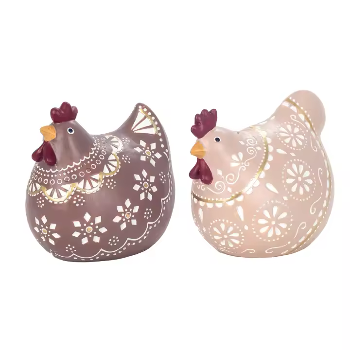 CAPRILO REGALOS & DECORACIÓN Set de 2 Figuras Decorativas de Resina Multicolores "Gallinas Cenefas". Adornos y Esculturas. Animales. Regalos Originales. Decoración Hogar. 15 x 11 x 14 cm. - 1