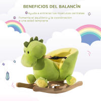 HOMCOM Balancín Infantil en Forma de Dinosaurio de Felpa para Bebés 18-36 Meses con Sonido Cinturón de Seguridad Manillar y Reposapiés 60x33x45 cm Verde - details 4