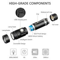 Linterna Táctica LED Potente De Aleación De Aluminio Recargable Por USB Impermeable Con Zoom Para Camping Y Exterior - details 10