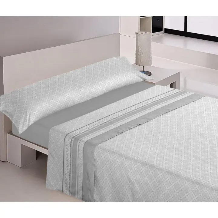 Mercatienda.es - Juego de Sábanas de Verano Microfibra 3 Piezas - Extra Suaves - Hibisco en Gris. - 1