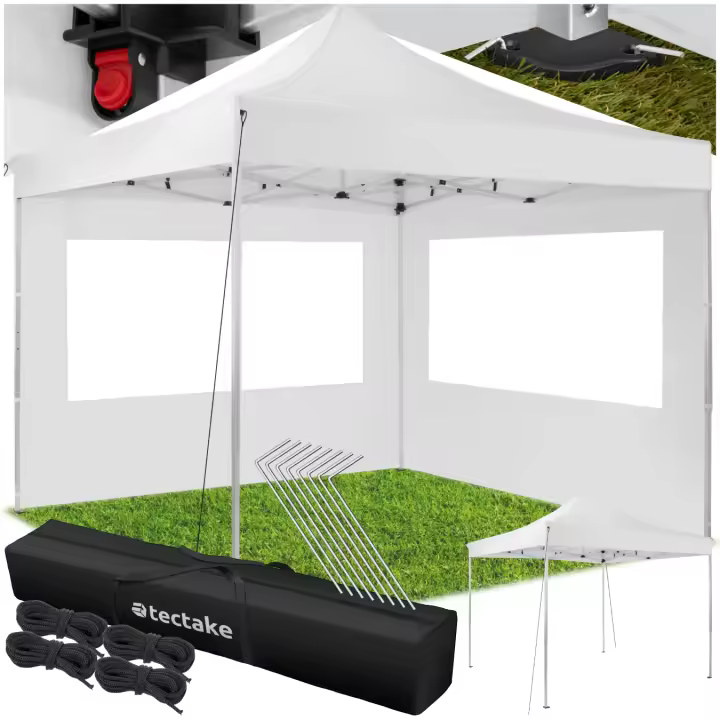 Tectake - Carpa OLIVIA 3 x 3 m con 2 paneles laterales  Estructura robusta y ligera  Regulable en cuatro alturas  Dos paneles laterales con ventanas - 1