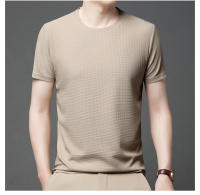 Camiseta Polo Corta Para Hombre Algodón Transpirable Estilo Casual Solido Con Splicing Redondo Cuello Tejido De Encaje - details 7