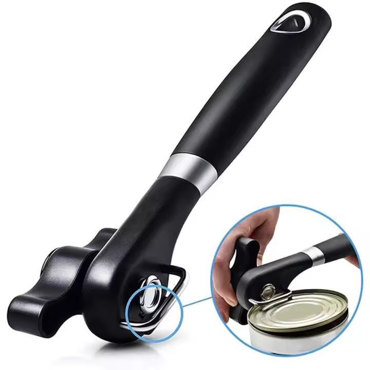 Abrelatas con borde liso manual, abrelatas de mano, sin borde afilado, con mango blando, abrelatas de corte de acero inoxidable de grado alimenticio, abrelatas profesionales de ergonomía, adecuadas para cocinas y restaurantes - 1